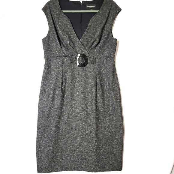 Connected Apparel Womens Sheath Dress Sz 16 Sleeveless V Neck Buckle Accent Grey - Picture 1 of 11